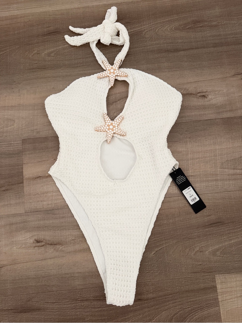 Fashion Nova White Textured Swimwear with Starfish Detail